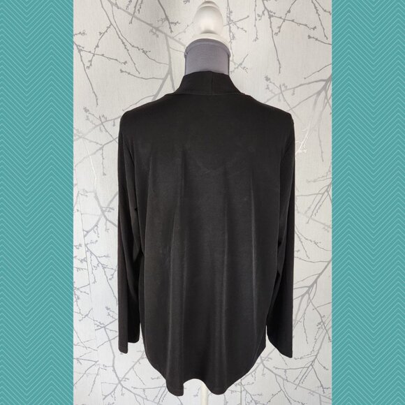 Kim & Co Black Stretch Knit Tie Neck Blouse Career Boss - Picture 3 of 4